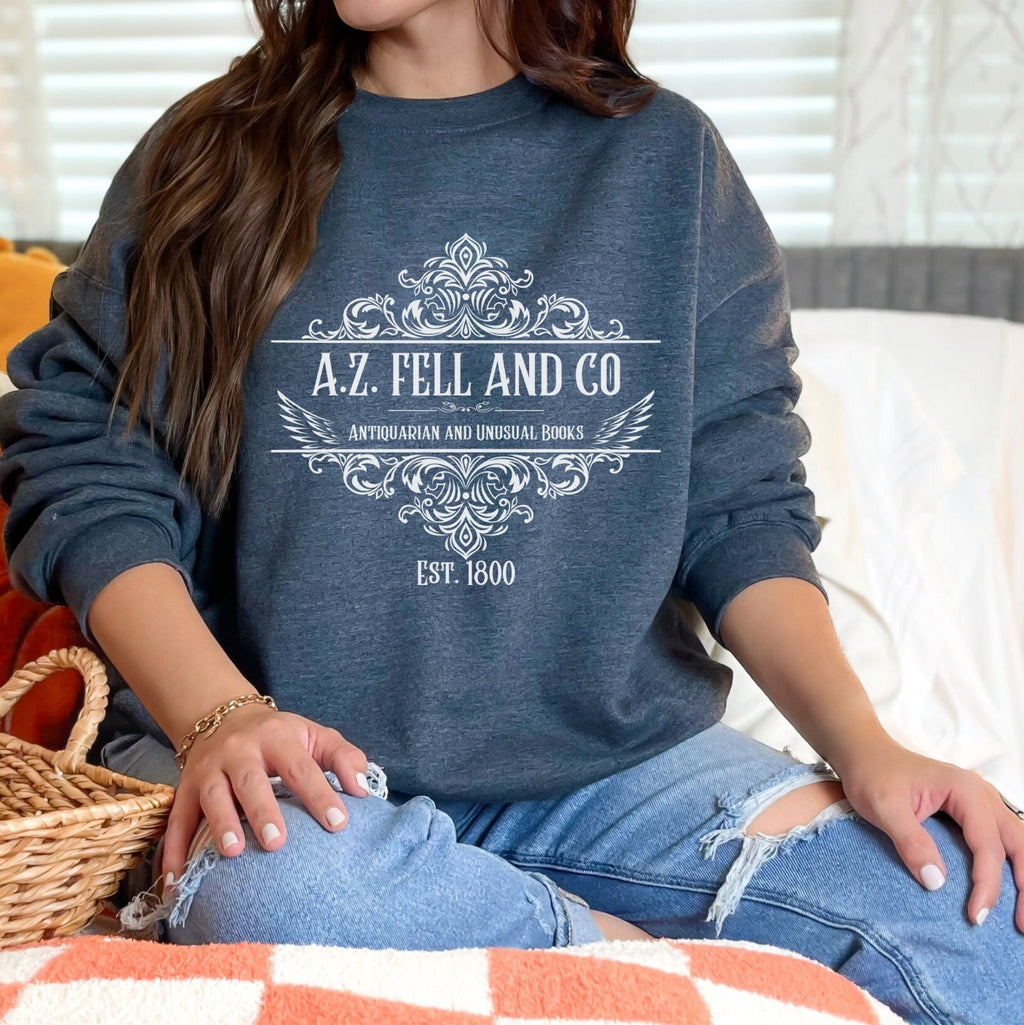 A.Z. Fell and Co graphic sweatshirt featuring Good Omens Aziraphale Bookshop Crewneck