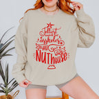 Christmas graphic sweatshirt featuring "Jolliest Bunch of A**holes in the Nuthouse"