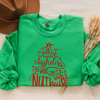 Christmas graphic sweatshirt featuring "Jolliest Bunch of A**holes in the Nuthouse"