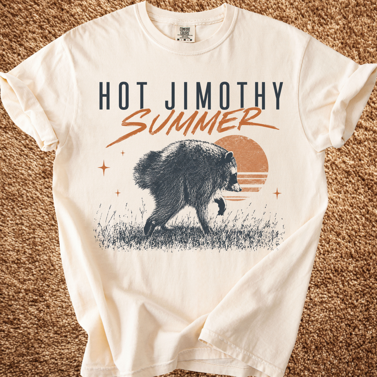 Hot Jimothy Summer Raccoon graphic shirt featuring Seattle Meme Comfort Colors Graphic Tee in Black