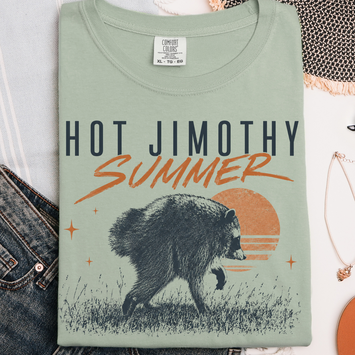 Hot Jimothy Summer Raccoon graphic shirt featuring Seattle Meme Comfort Colors Graphic Tee