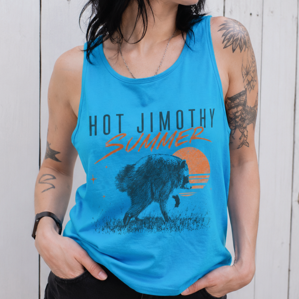 Hot Jimothy Summer graphic tank top featuring Viral Seattle Raccoon Graphic