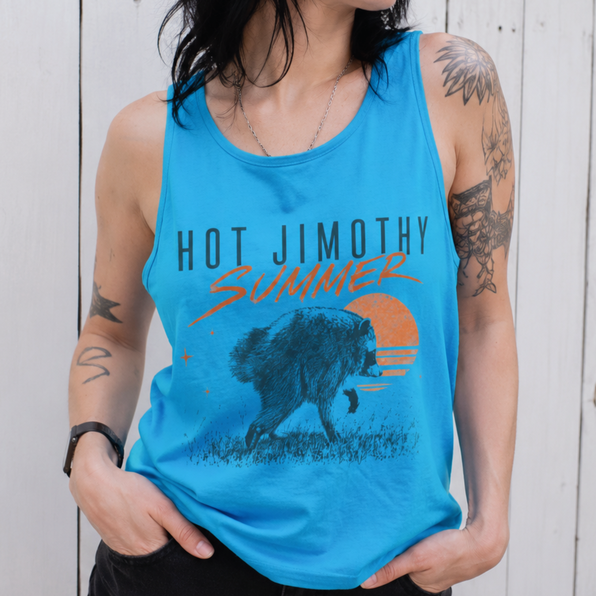 Hot Jimothy Summer graphic tank top featuring Viral Seattle Raccoon Graphic