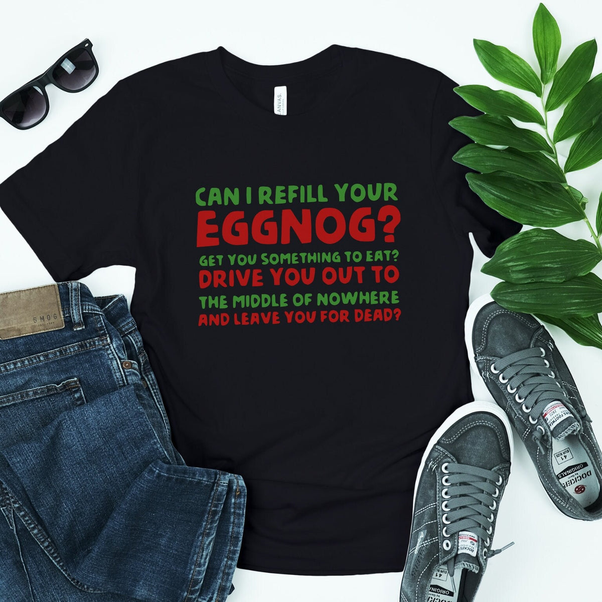 T‑ graphic shirt featuring "Can I Refill Your Eggnog?" Funny Holiday