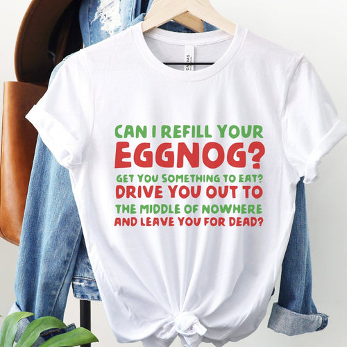 T‑ graphic shirt featuring "Can I Refill Your Eggnog?" Funny Holiday in Black