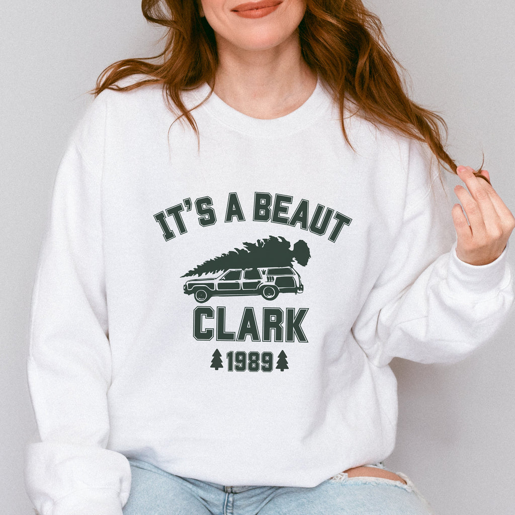 Crewneck Sweatshirt graphic sweatshirt featuring "It's a Beaut Clark 1989" Vintage Tree-Laden