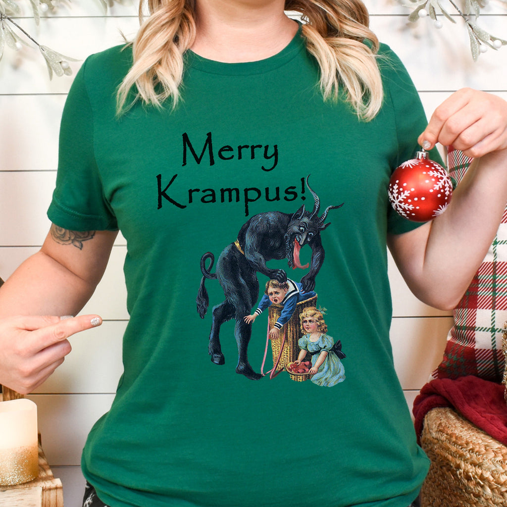 Creepy Krampus Christmas graphic shirt featuring "Merry Krampus" Vintage Holiday Tee in Baby Blue