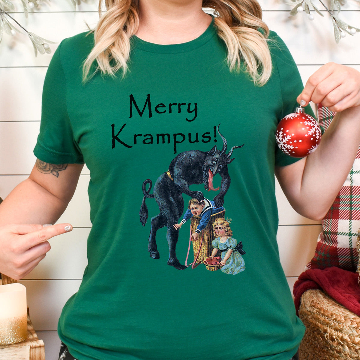 Creepy Krampus Christmas graphic shirt featuring "Merry Krampus" Vintage Holiday Tee in Baby Blue