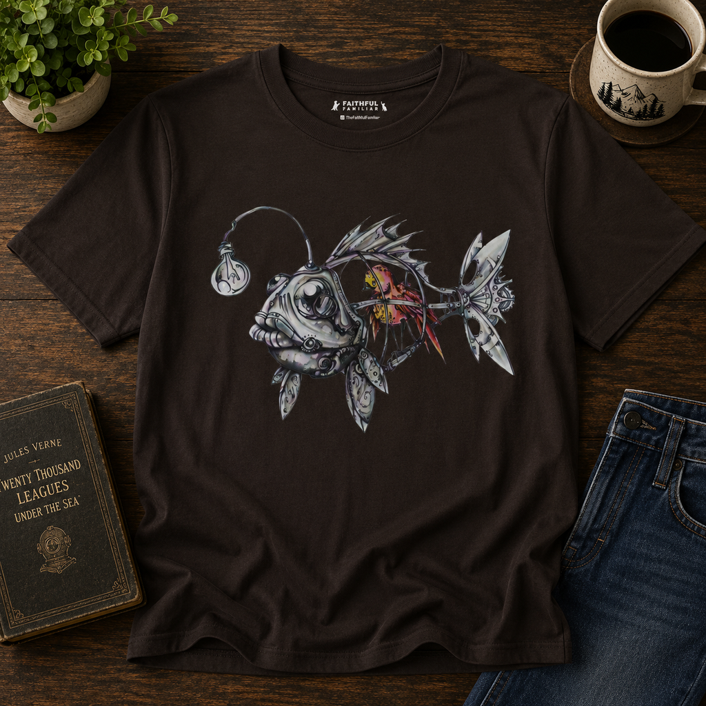 Weirdcore Bird Inside A Fishcage graphic shirt featuring Dreamcore Aesthetic & Grunge in Army