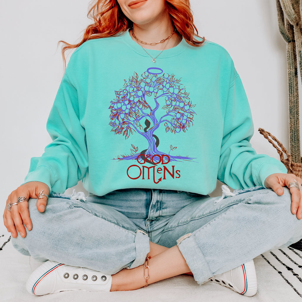 Good Omens Aziraphale & Crowley graphic sweatshirt featuring Tree of Knowledge Comfort Colors Sweatshirt