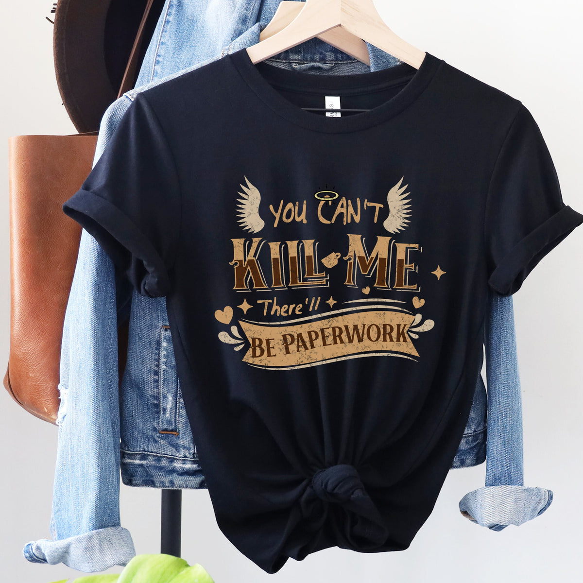 Good Omens Aziraphale graphic shirt featuring "There'll Be Paperwork" Fandom Tee