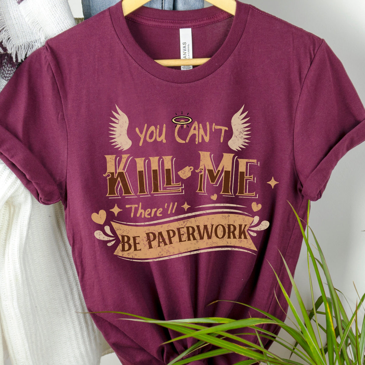 Good Omens Aziraphale graphic shirt featuring "There'll Be Paperwork" Fandom Tee