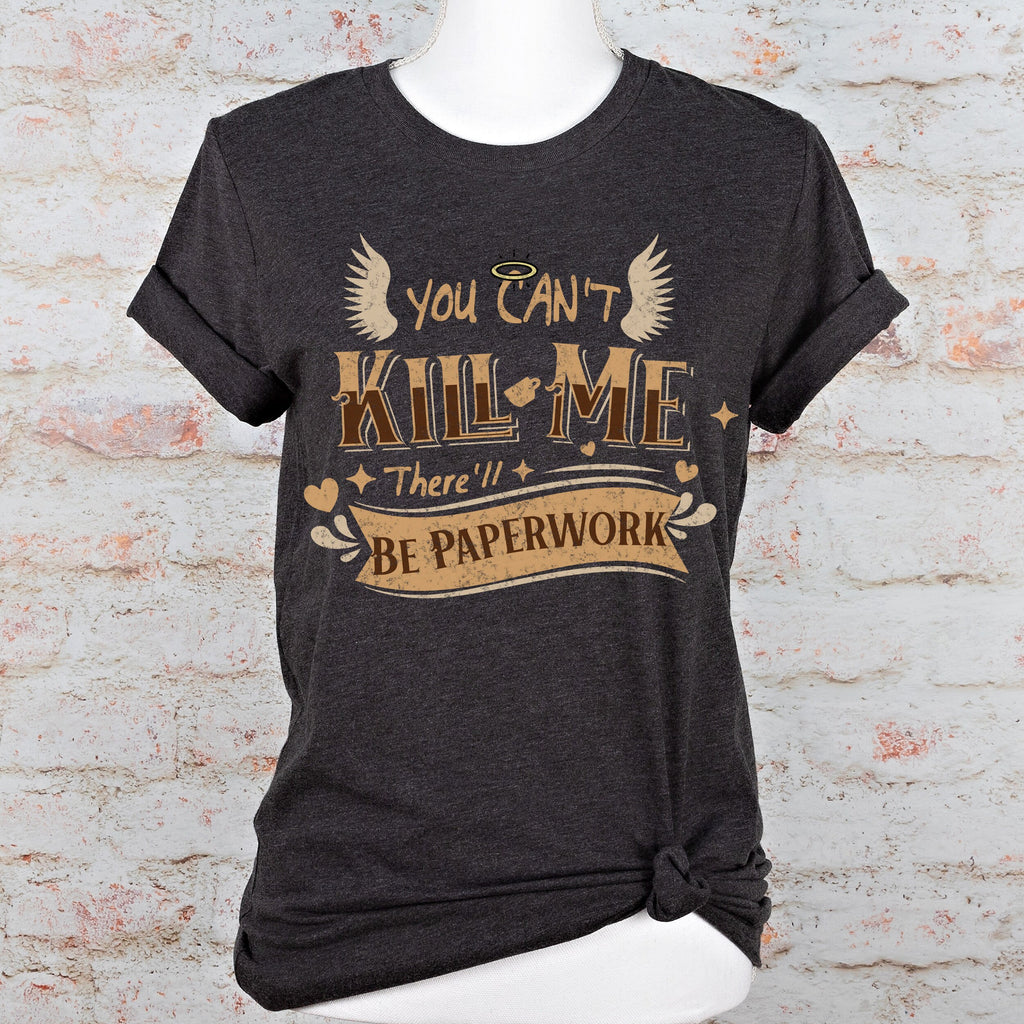 Good Omens Aziraphale graphic shirt featuring "There'll Be Paperwork" Fandom Tee