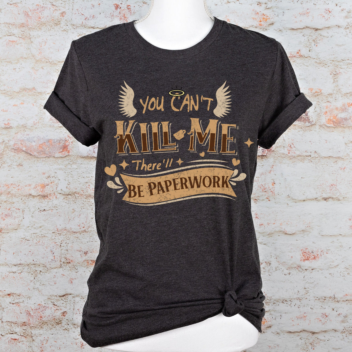 Good Omens Aziraphale graphic shirt featuring "There'll Be Paperwork" Fandom Tee