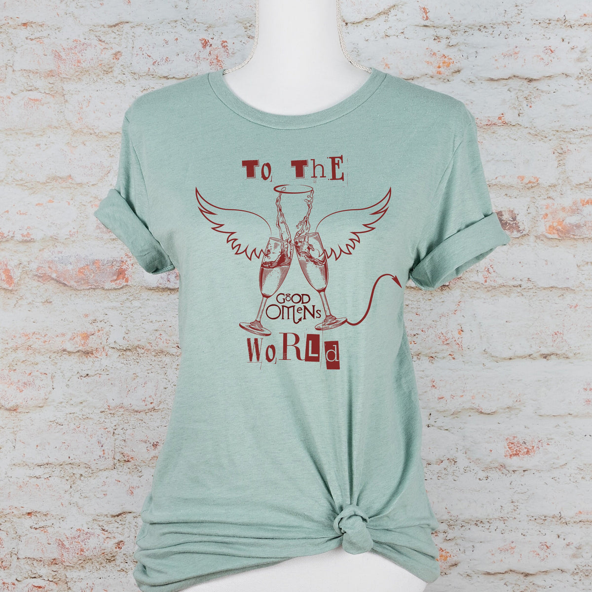 Good Omens graphic shirt featuring "To the World" Ineffable Husbands Crowley &