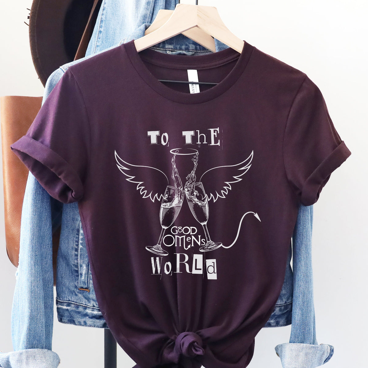 Good Omens graphic shirt featuring "To the World" Ineffable Husbands Crowley &