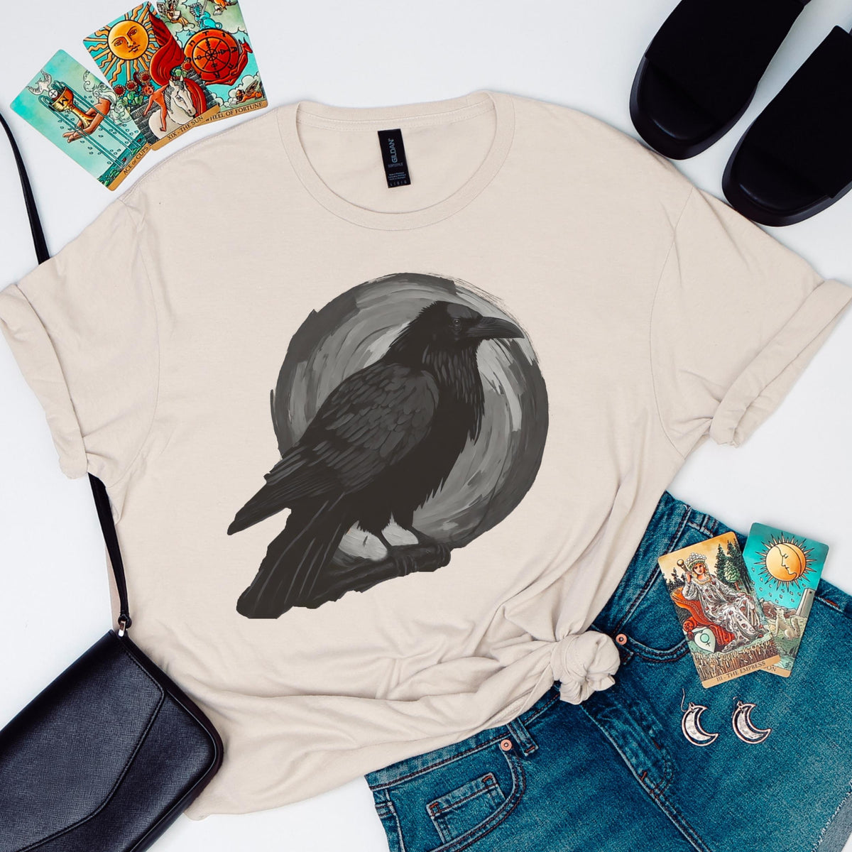 Dark Forest Raven Graphic graphic shirt featuring "Corvid Moon" Heavy Cotton Shirt