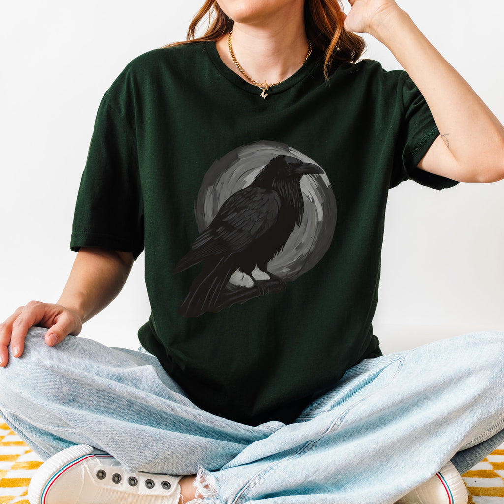 Dark Forest Raven Graphic graphic shirt featuring "Corvid Moon" Heavy Cotton Shirt in Charcoal
