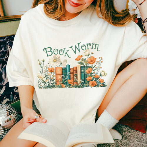 Book Worm Floral Bookish graphic shirt featuring Reader