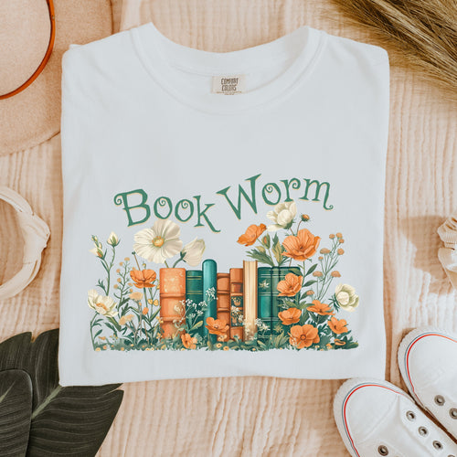 Book Worm Floral Bookish graphic shirt featuring Reader in Black