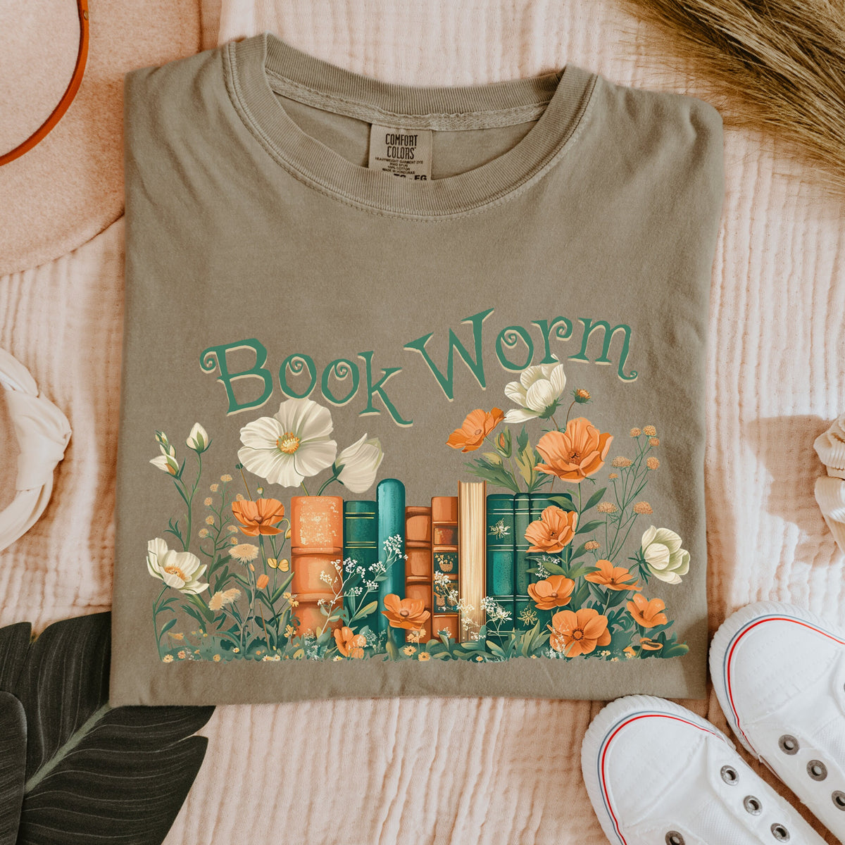 Book Worm Floral Bookish graphic shirt featuring Reader