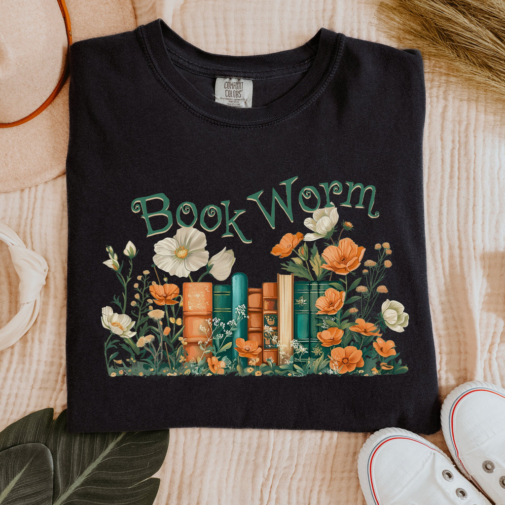 Book Worm Floral Bookish graphic shirt featuring Reader