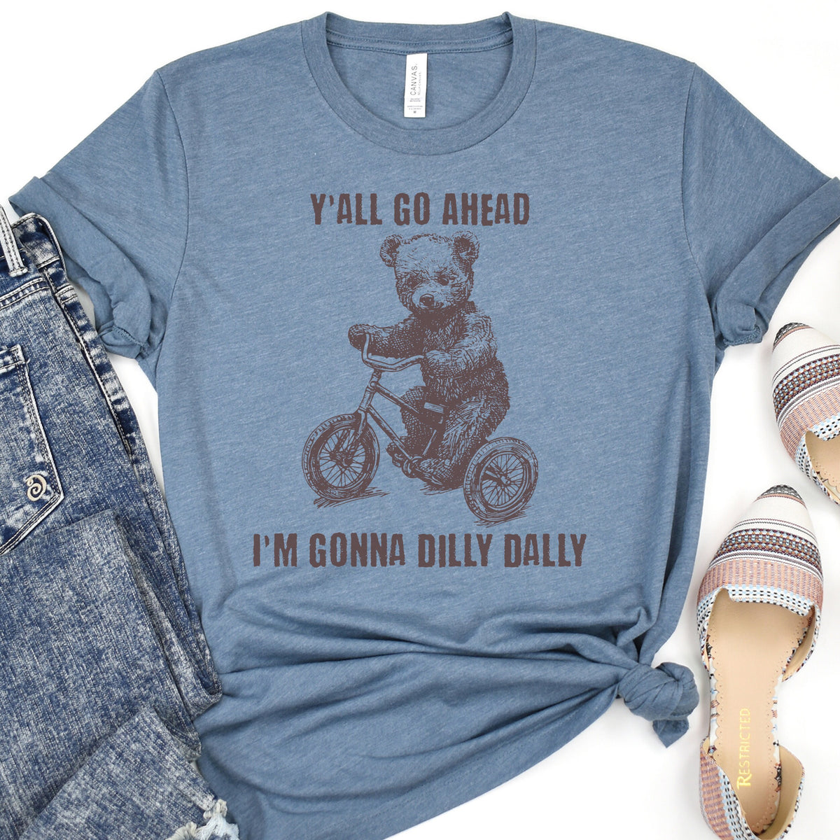 Y'all Go Ahead I'm Gonna Dilly Dally Retro graphic shirt featuring Funny Bear Minimalistic Graphic T-shirt