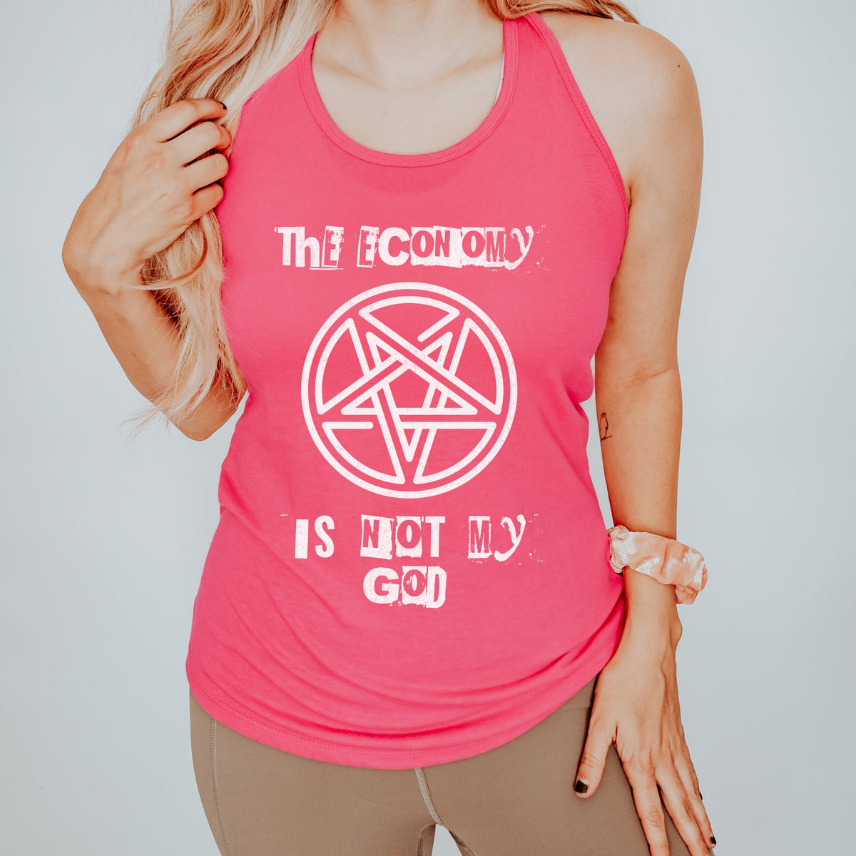 The Economy Is Not My God Activist graphic tank top featuring Pentagram Protest Political Shirt