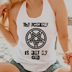 The Economy Is Not My God Activist graphic tank top featuring Pentagram Protest Political Shirt in Solid Black