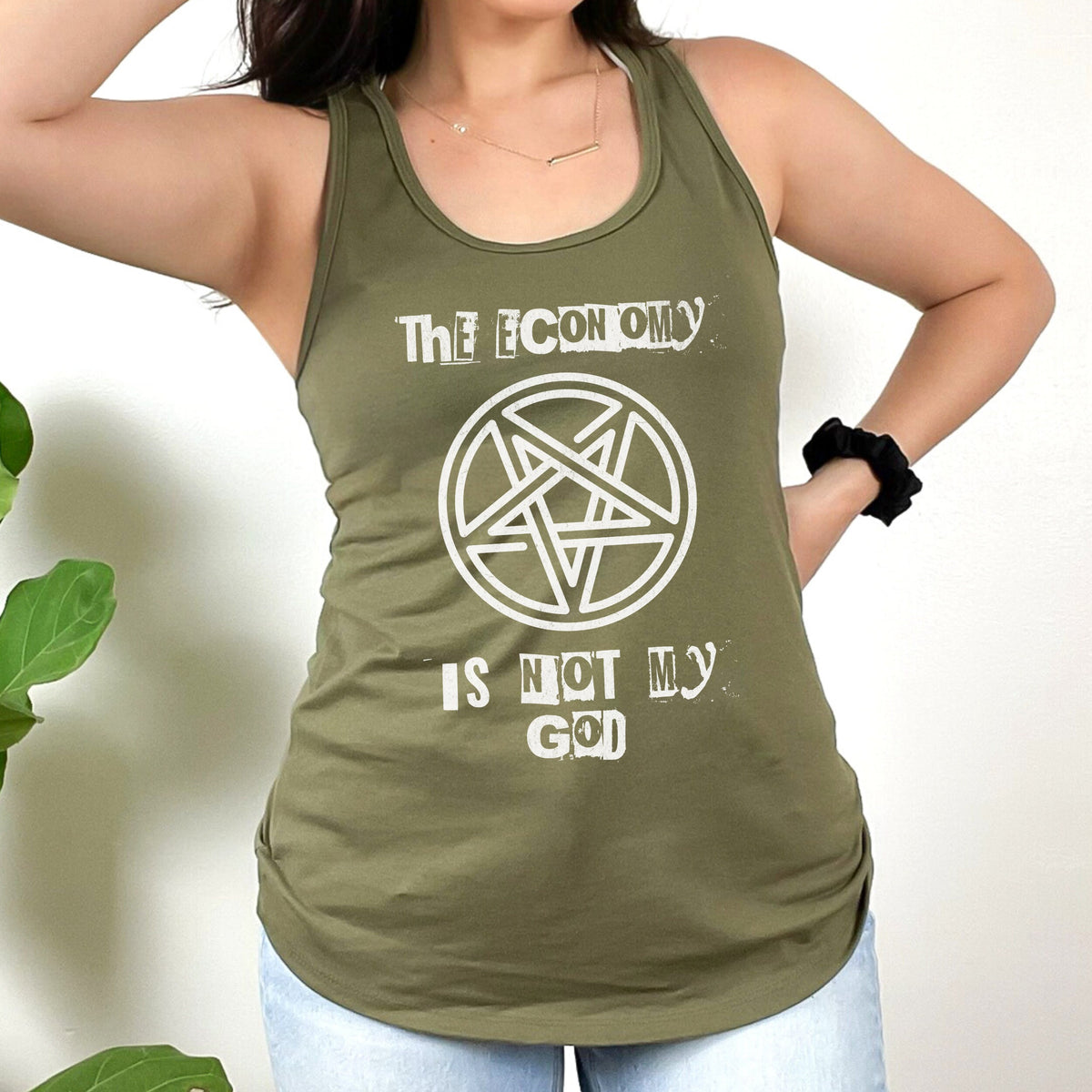 The Economy Is Not My God Activist graphic tank top featuring Pentagram Protest Political Shirt
