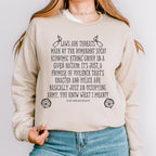 Laws Are Threats graphic sweatshirt featuring Dimension 20