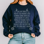Laws Are Threats graphic sweatshirt featuring Dimension 20