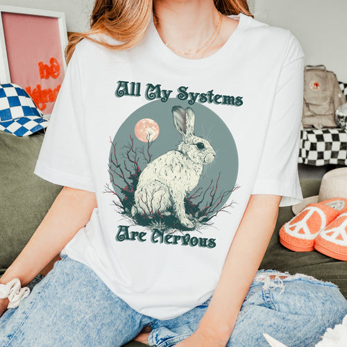 Actually All Of My Systems Are Nervous Funny Mental graphic shirt featuring Meme Anxiety Tee in Black