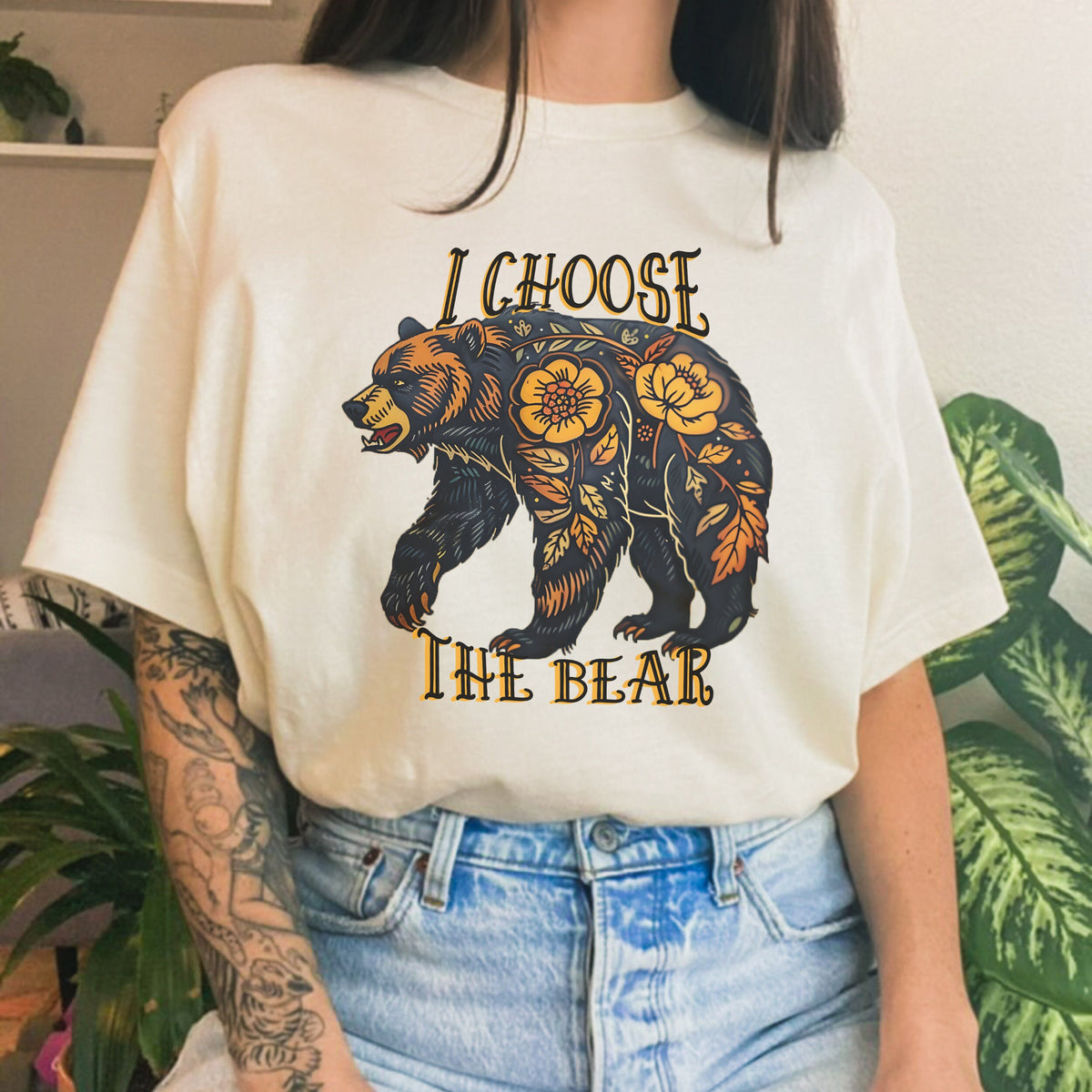 I Choose The Bear graphic shirt featuring Feminist & Women’s Empowerment Tattoo Art