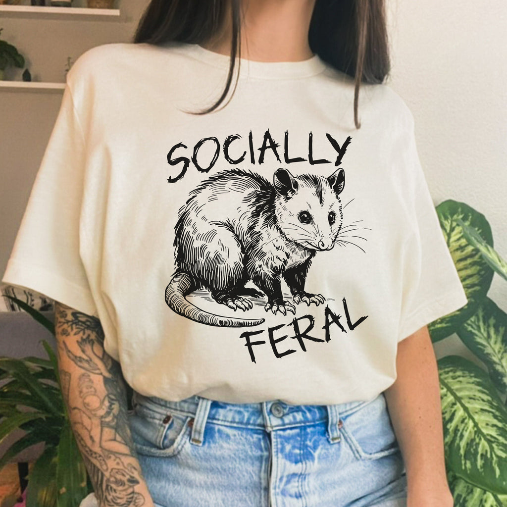 Socially Feral Graphic graphic shirt featuring Retro Possum Feral Tee & Mental Health in Dark Grey Heather
