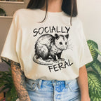 Socially Feral Graphic graphic shirt featuring Retro Possum Feral Tee & Mental Health in Dark Grey Heather
