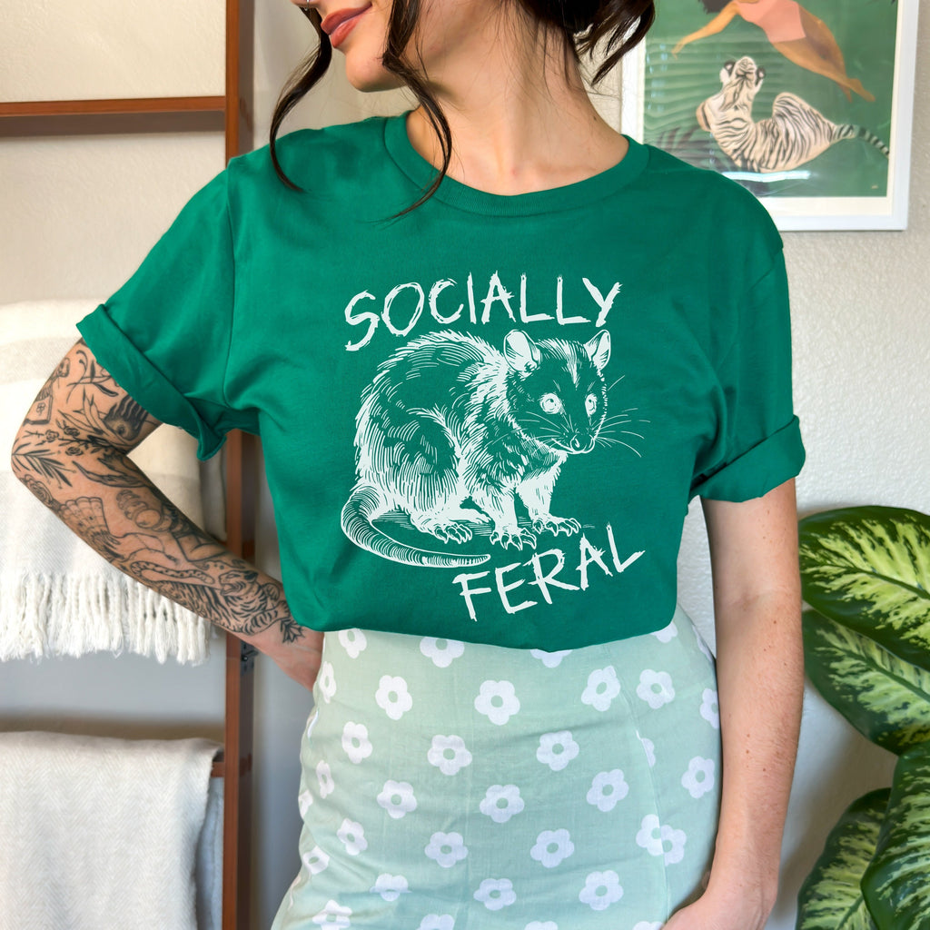Socially Feral Graphic graphic shirt featuring Retro Possum Feral Tee & Mental Health