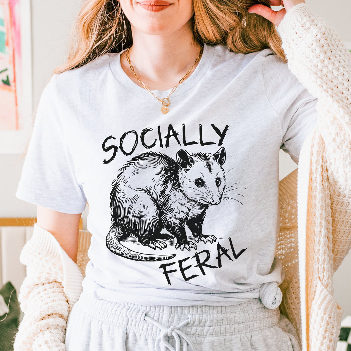 Socially Feral Graphic graphic shirt featuring Retro Possum Feral Tee & Mental Health