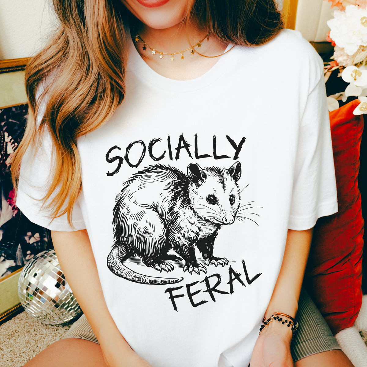 Socially Feral Graphic graphic shirt featuring Retro Possum Feral Tee & Mental Health