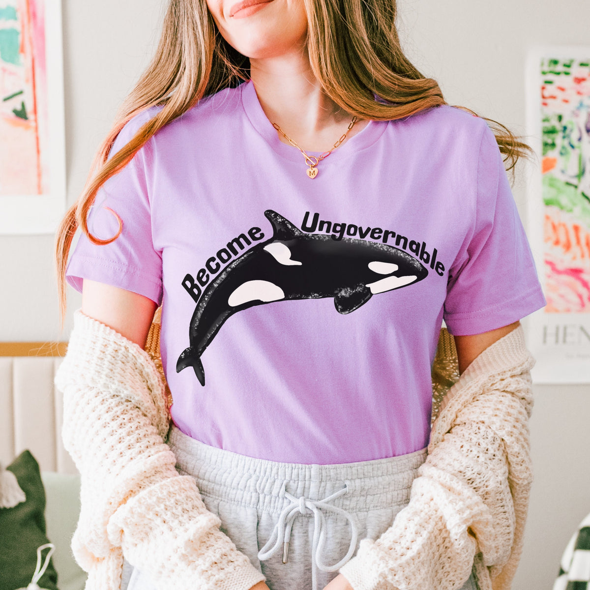 Become Ungovernable Orca graphic shirt featuring Killer Whale Anarchist & Feminist Graphic