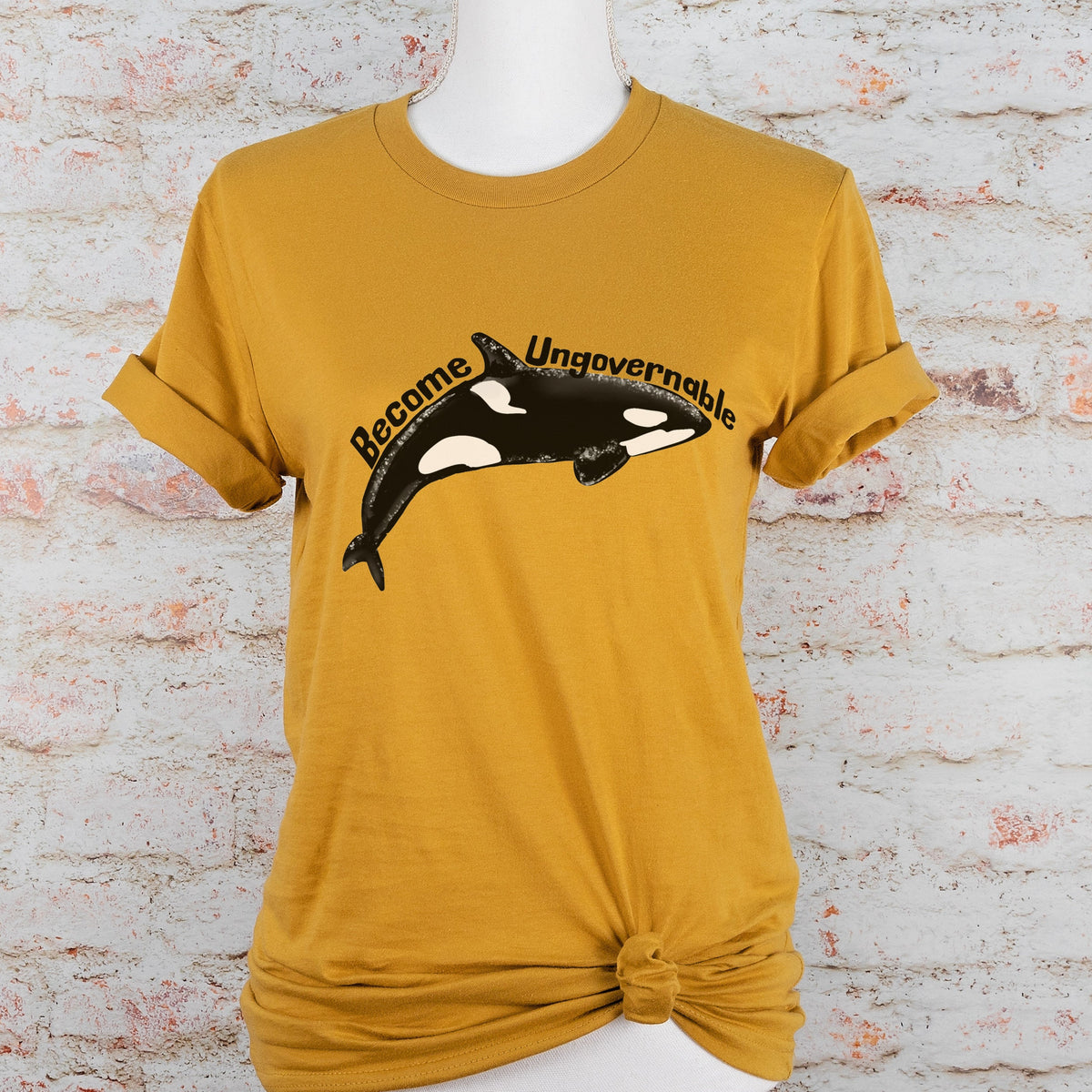 Become Ungovernable Orca graphic shirt featuring Killer Whale Anarchist & Feminist Graphic