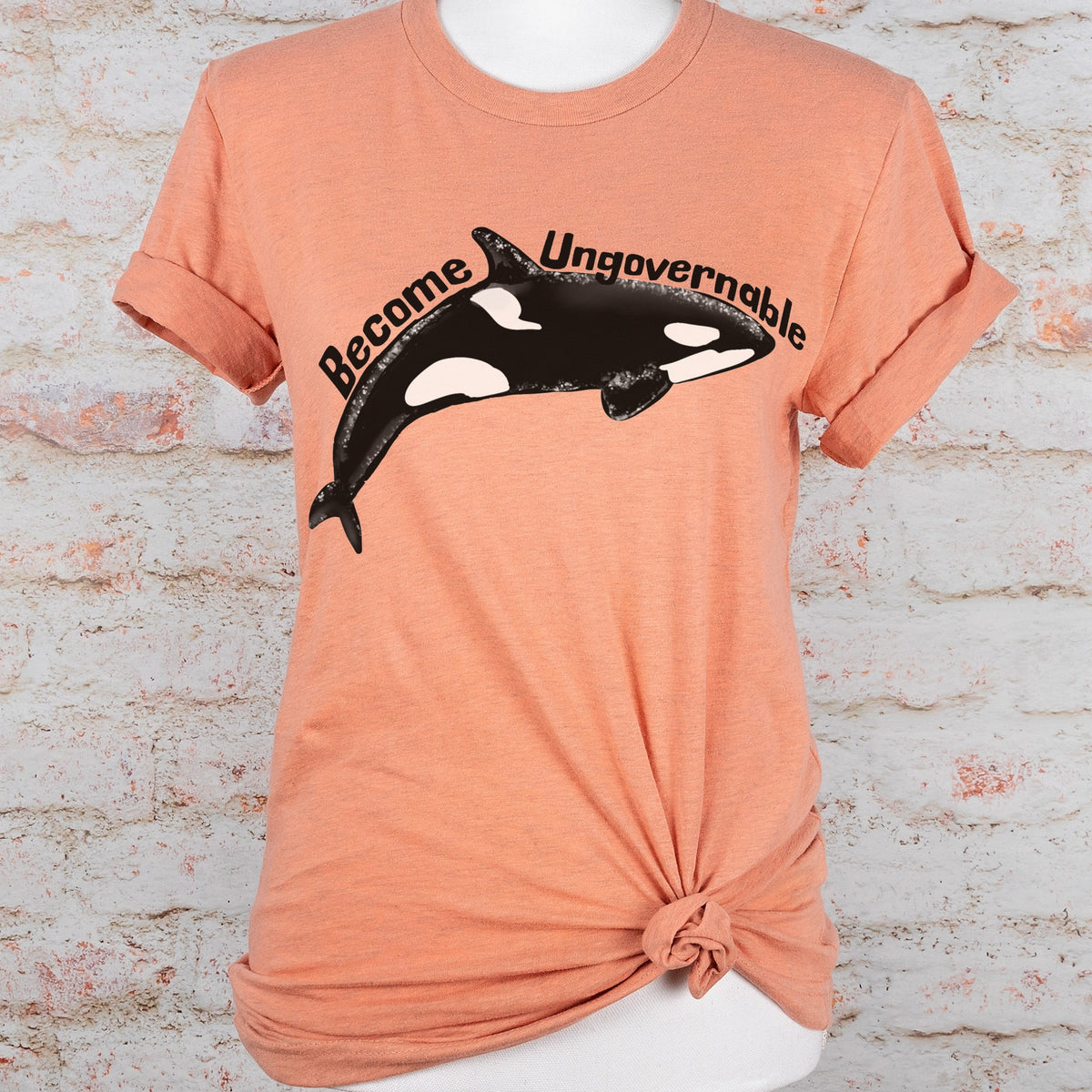 Become Ungovernable Orca graphic shirt featuring Killer Whale Anarchist & Feminist Graphic