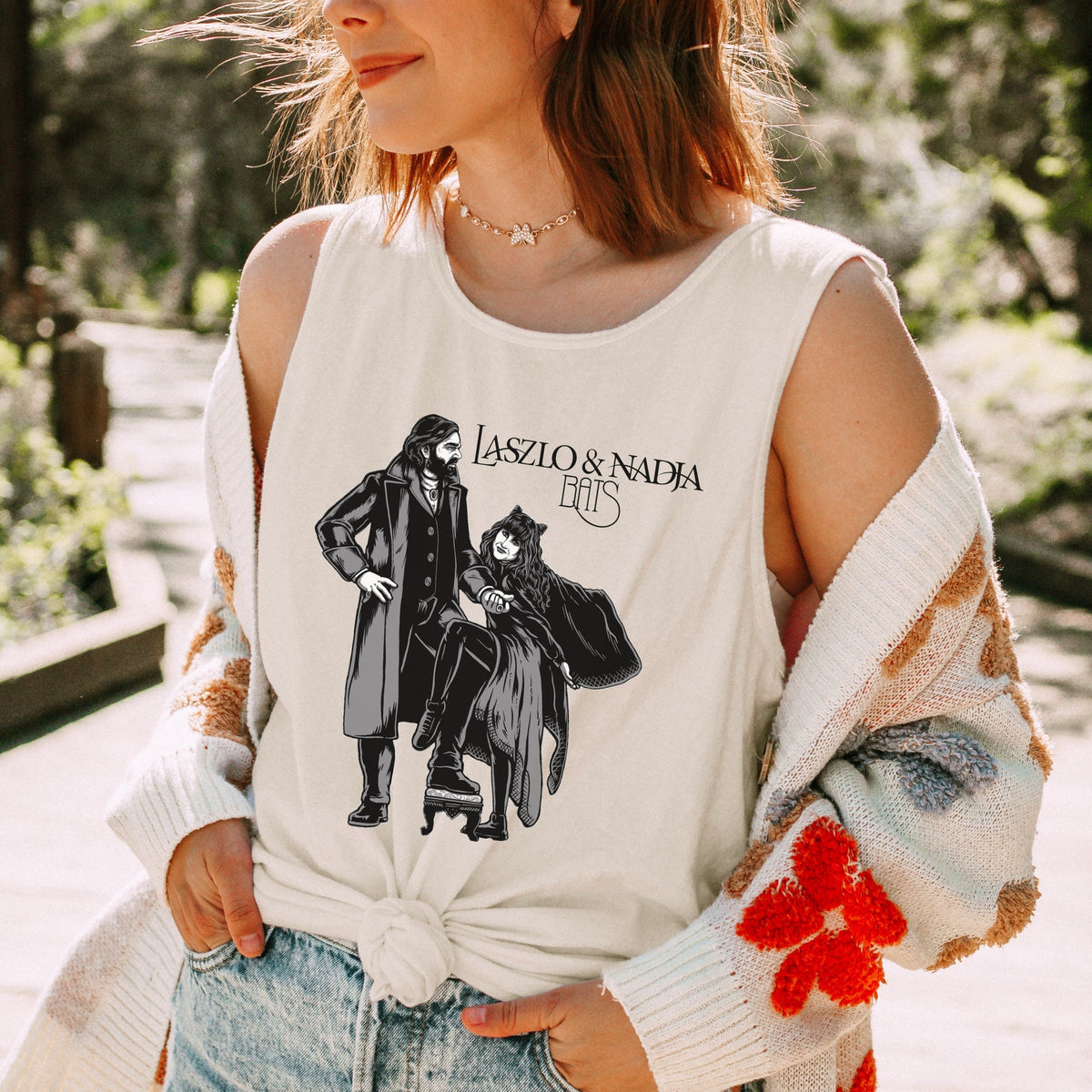 What We Do in the Shadows graphic tank top featuring Laszlo & Nadja Vampire Comedy Graphic Shirt