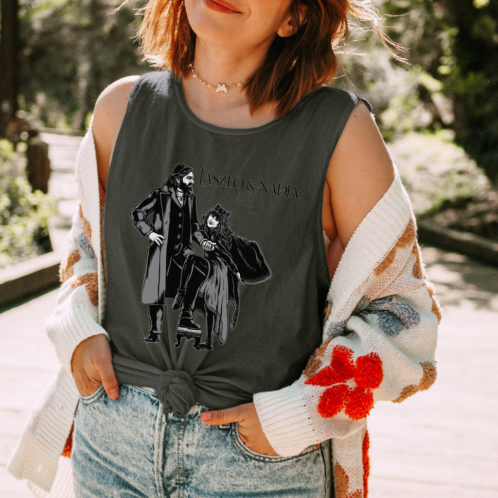 What We Do in the Shadows graphic tank top featuring Laszlo & Nadja Vampire Comedy Graphic Shirt