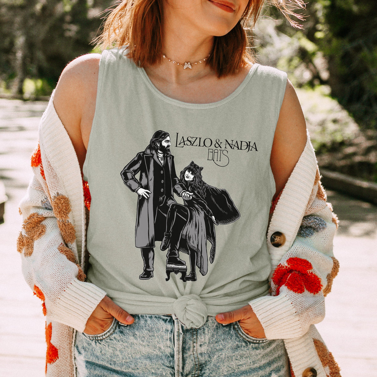 What We Do in the Shadows graphic tank top featuring Laszlo & Nadja Vampire Comedy Graphic Shirt