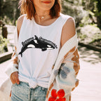 Become Ungovernable Orca Garment-Dyed graphic tank top featuring Killer Whale Anarchist & Feminist Graphic in Chambray