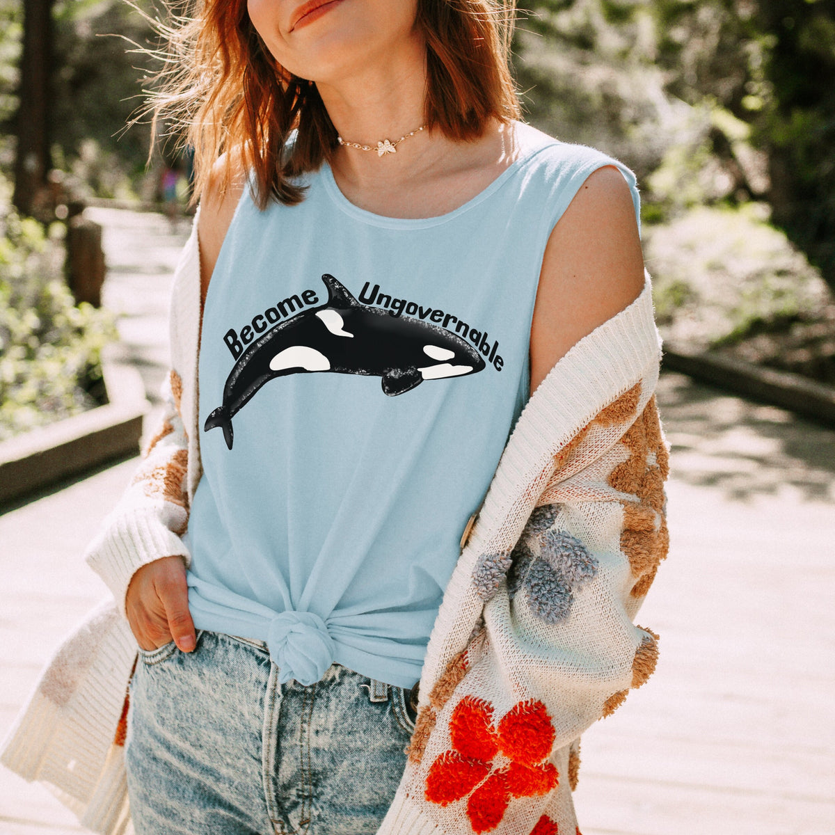 Become Ungovernable Orca Garment-Dyed graphic tank top featuring Killer Whale Anarchist & Feminist Graphic