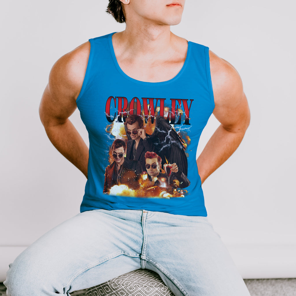 Good Omens Crowley Y2K graphic tank top featuring Ineffable Husbands & Aziraphale Graphic