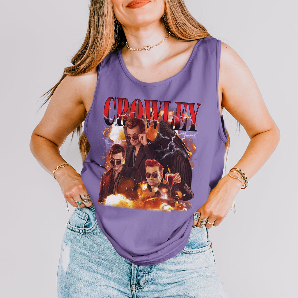 Good Omens Crowley Y2K graphic tank top featuring Ineffable Husbands & Aziraphale Graphic