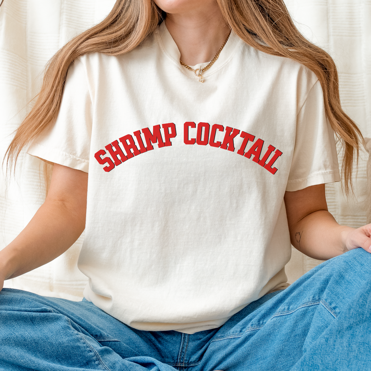 Shrimp Cocktail Graphic graphic shirt featuring Retro Foodie & Seafood Lover Comfort Colors in White